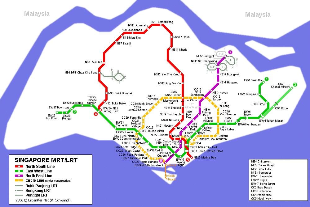 mrt station i Singapore kort