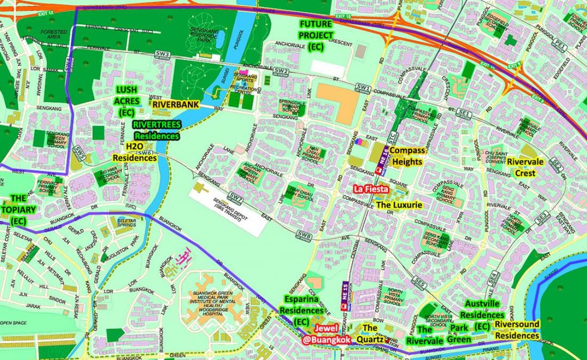 kort over Sengkang Singapore